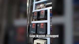 The factory is debugging the walk-in cage washer during production.