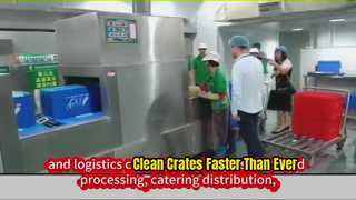 This industrial washer cleans plastic turnover baskets, food crates and material pallets efficiently